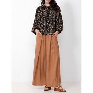 LOFT Black Floral Long Sleeve Mocked Neck Blouse
